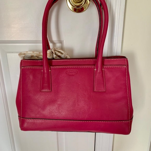Coach Pink Leather Satchel with Silk Coach Scarf - Picture 2 of 5